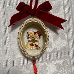 Disney Mickey & Minnie Mouse caroling Ornament with Red and Gold Accents
